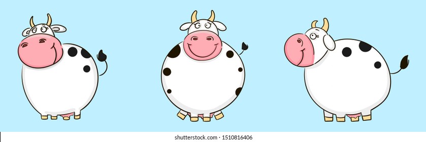 Hand drawn Funny smiling cow. Animal wildlife cartoon character. Vector illustration sketch for t shirt design, Cute Sticker, fashion print, graphic Greeting cards, posters, prints.