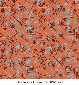 Hand dibujó divertidas espirales sobre el fondo naranja. Patrón vectorial que se puede repetir sin problemas.