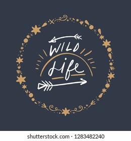 Hand drawn funny stylish hipster camp logo. Wild nature. Clipart, isolated sign