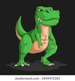 Hand drawn funny Tyrannosaurus T Rex dinosaur, Prehistoric carnivorous green dinosaur 