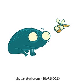 Hand drawn funny vector frog, element for design, textile prints