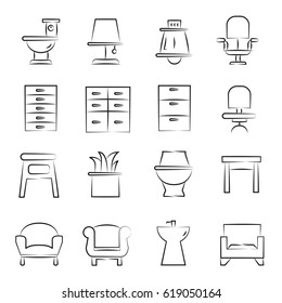 Hand Drawn Furniture Icon Set