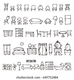 Hand drawn furniture sketch icons