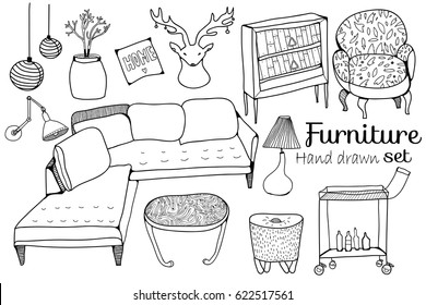 Hand drawn furniture. Vector set