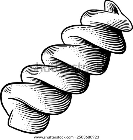 Hand drawn Fusilli Pasta Shell Sketch Illustration