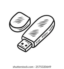 Hand Drawn Gadget Illustration Colorless - Flashdisk