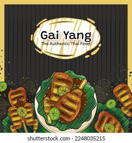 Hand Drawn Gai Yang The Authentic Thai Food Background