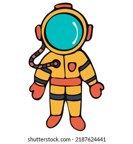 Hand Drawn Galaxy Astronaut Isolated on White Background. Colorful Cosmonaut in Spacesuit. Design Element for Cosmonauts Day, Space Day, Cosmonautics Day and Day of Astronautics.