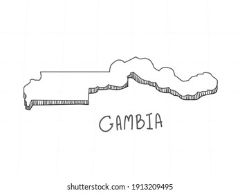 Hand Drawn of Gambia 3D Map on White Background.