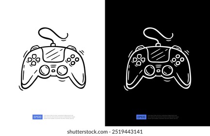 Hand drawn game pad controller doodle icon. Perfect for gaming designs, apps, and tech themed illustrations. Vector art for digital and print use