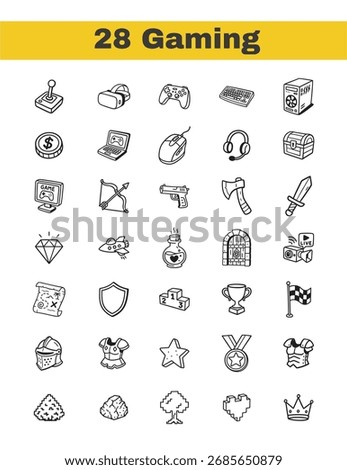 Hand Drawn Gaming Icons Set – 28 Doodle Style Illustrations
