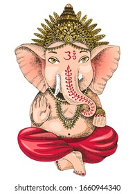 Hand drawn Ganesha Indian god. Vector sketched illustration