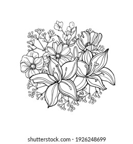 Hand drawn  garden flowers.Vector sketch  illustration.