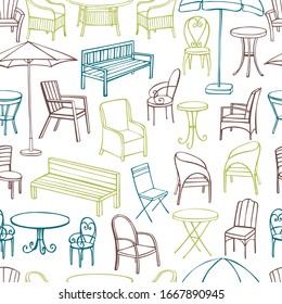 Hand drawn garden furniture. Vector sketch illustration.