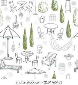 Hand drawn garden furniture. Vector sketch illustration.