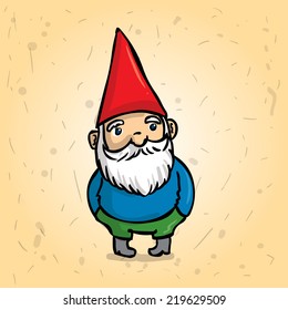 Hand drawn garden gnome. Hands in his pockets. Cartoon vector illustration. 