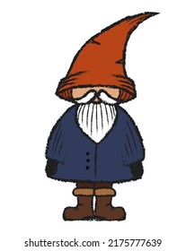 Hand drawn garden gnome. Vector isolated gnome character. Cozy drawing of an old man clipart.
