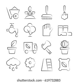 hand drawn garden icon set