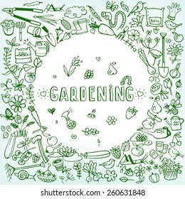 Hand Drawn Garden Icons Background, Vector Illustration