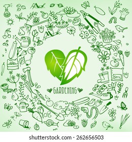 hand drawn garden icons background, vector illustration
