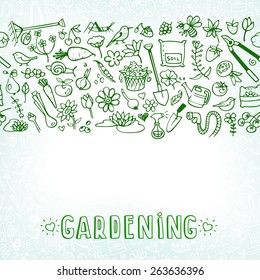 hand drawn garden icons background, vector illustration