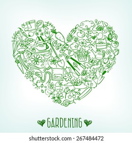 hand drawn garden icons background, vector illustration
