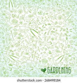 Hand Drawn Garden Icons Background, Vector Illustration