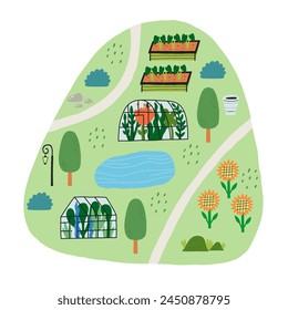 Hand Drawn Garden Map. Botanical Vector illustration 