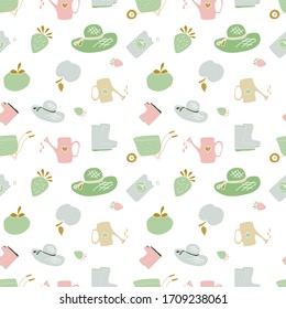Hand drawn garden pattern. - seamless pattern. - vector illustration