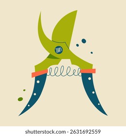 Hand drawn garden secateurs. Flat vector for tools, gardening equipment, spring planting, and outdoor care themes
