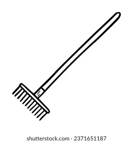 Hand drawn garden tool rake. Doodle sketch style. Drawing line simple rake icon. Isolated vector illustration.