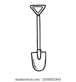 Hand drawn garden tool shovel. Doodle sketch style. Drawing line simple shovel icon. Isolated vector illustration.