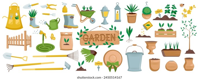 Hand drawn garden tools set background