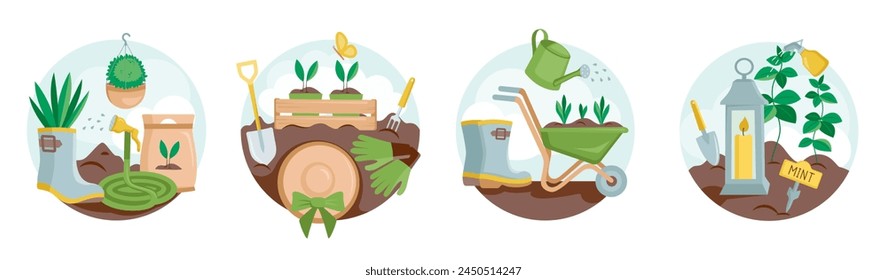 Hand drawn garden tools set background