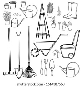 Hand drawn garden tools. Vector sketch  illustration.