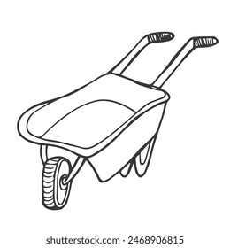 Carretilla de jardín dibujada a mano. Doodle boceto estilo Ilustración vectorial. Línea de dibujo simple icono de carretilla aislado sobre fondo blanco.