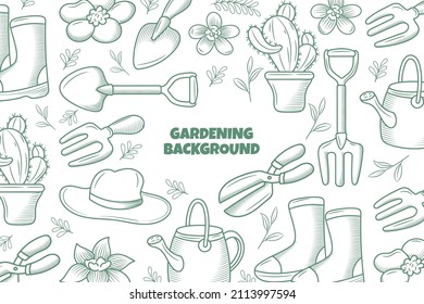 Hand drawn gardening background with lineal elements