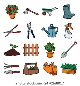 Hand Drawn Gardening Colored Set