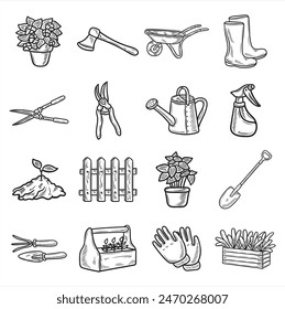 Hand Drawn Gardening No Color Set