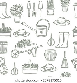 Hand drawn gardening tools background