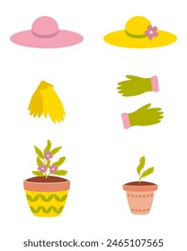 Hand drawn gardening workwear clipart collection. Taking care of flowers and seedlings concept. Vector illustration isolated on white background.


