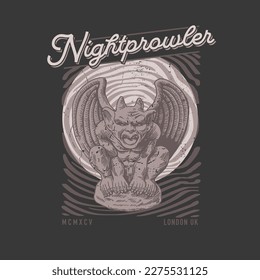 HAND DRAWN GARGOYLE STATUE CATHEDRAL FRENCH HARDCORE NIGHT STALKER STONE VINTAGE TSHIRT TEE PRINT FOR APPAREL MERCHANDISE