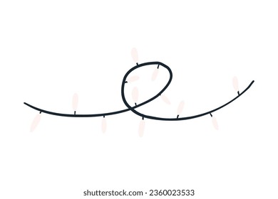 Hand drawn garland with bulbs, cartoon flat vector illustration isolated on white background. Fairy lights decor for parties, holidays and birthday.