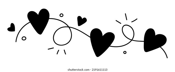 Hand drawn garland of hearts. Doodle vector illustration. Isolated on a white background.