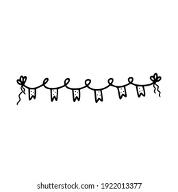 Hand drawn garland isolated on a white background. Celebration elements. Doodle, simple outline illustration. It can be used for decoration of textile, paper.