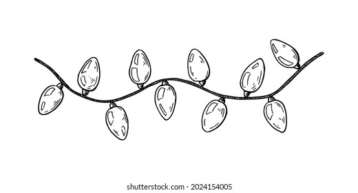 hand drawn garland with lamps. Vector illustration in sketch style