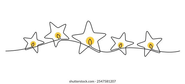 Hand drawn garland with stars continuous one line icon. Star single line vector illustration in doodle style. Premium quality contour linear sign design concept