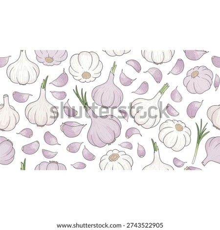 Hand drawn garlic bulbs and cloves pattern