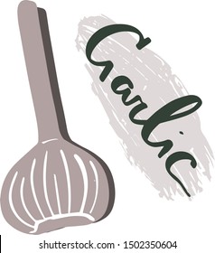 Hand drawn garlic icon. Vector badge vegetable for brochures, banner, restaurant menu and market