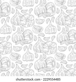 Hand drawn garlic on white background. Vector seamless pattern